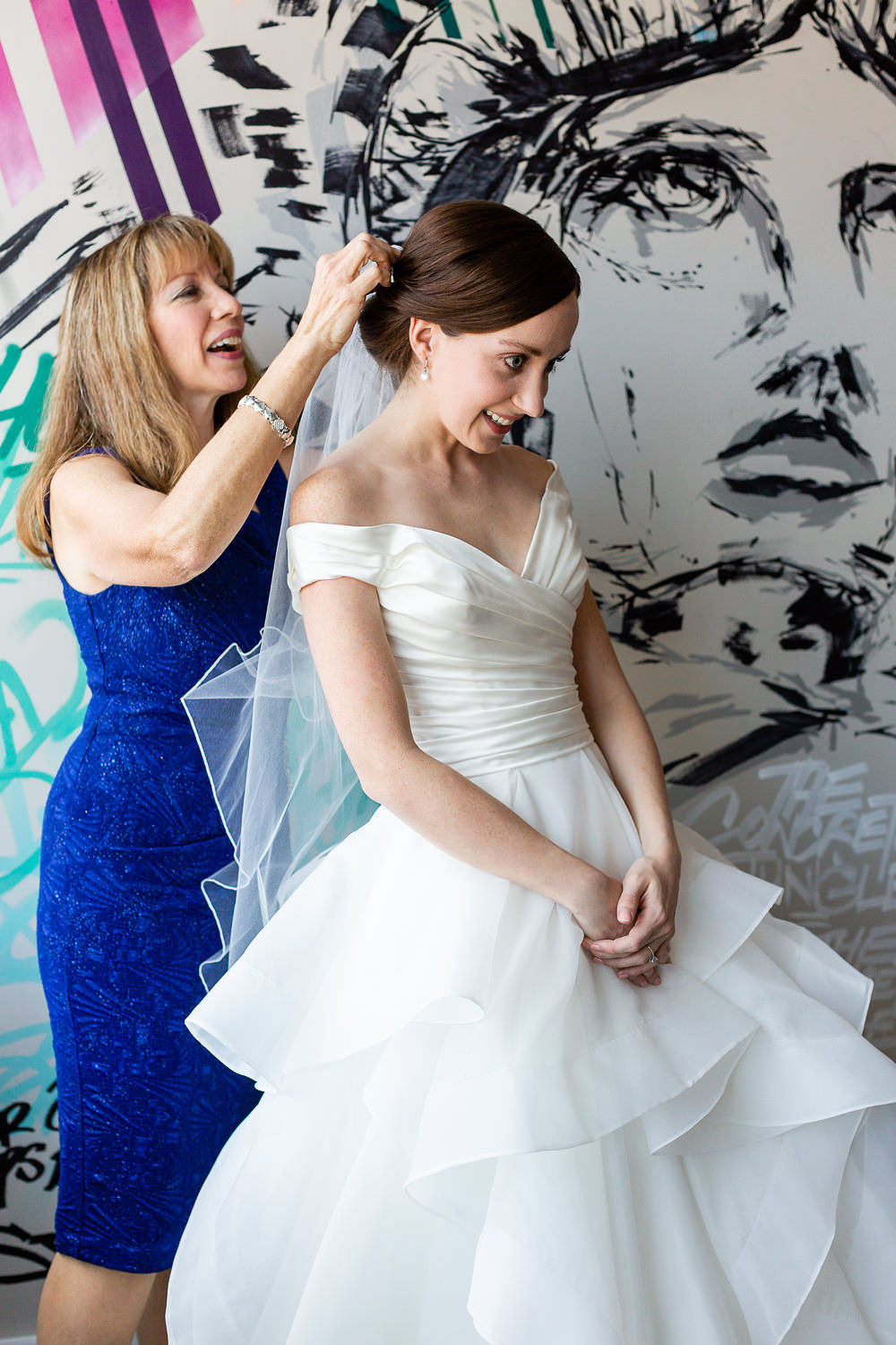 bride's mother puts on veil at Ink48 penthouse hotel