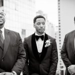 Black couple View of the World New York rooftop wedding