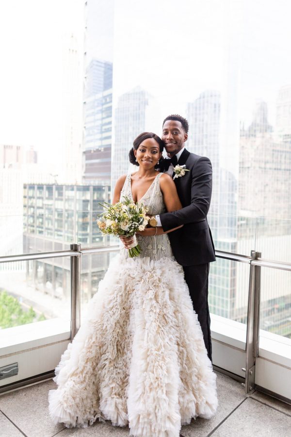 Black couple View of the World New York rooftop wedding