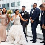 Black couple View of the World New York rooftop wedding