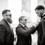 Black couple View of the World New York rooftop wedding